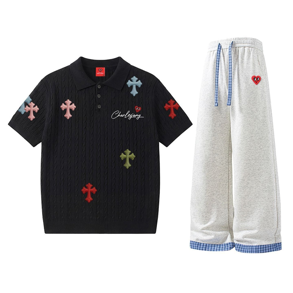 Chrome Hearts HAPPY HEART Polo Shirt with Trousers