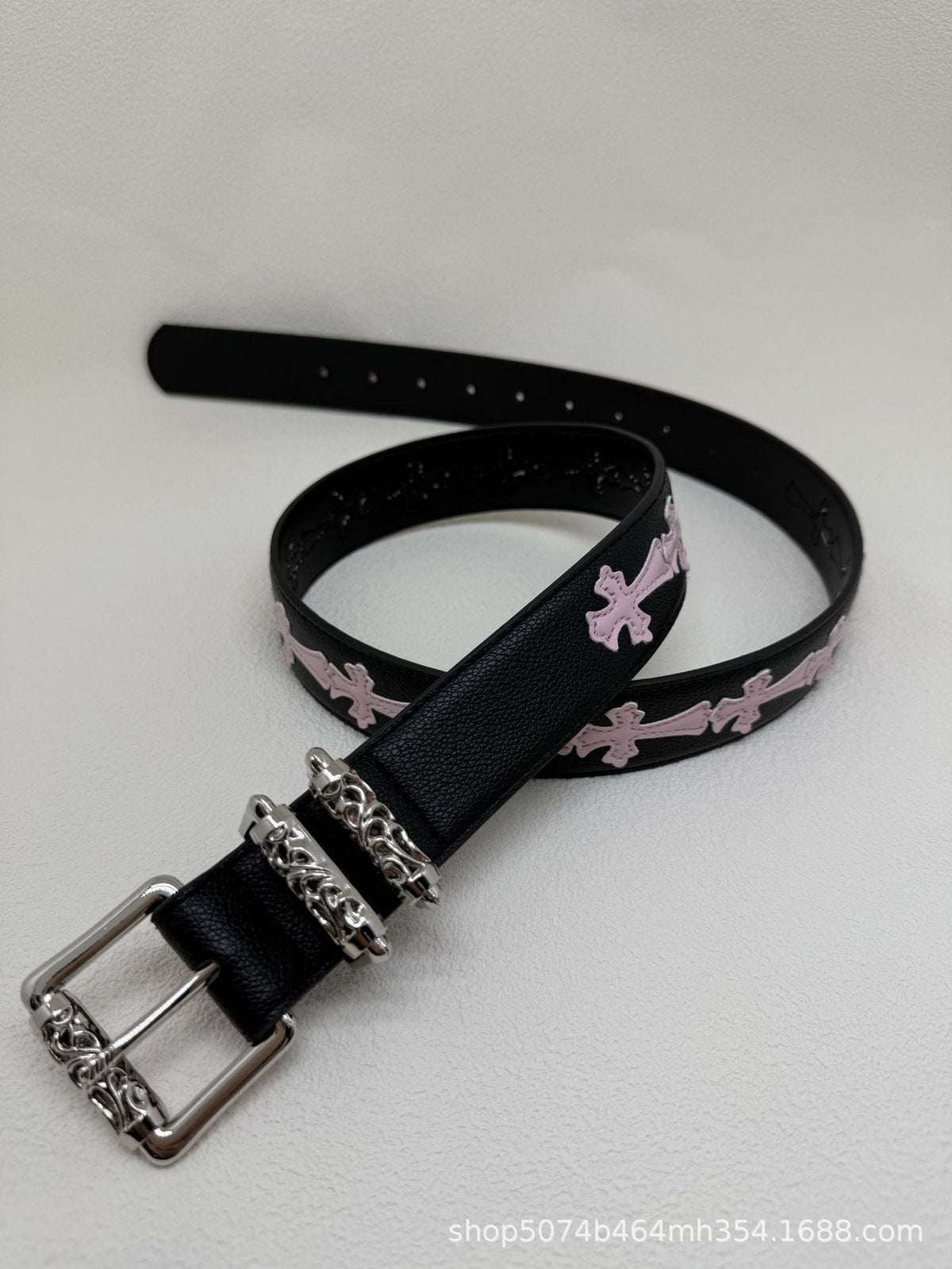 Chrome Hearts Cross-Motif Classic Leather Belt