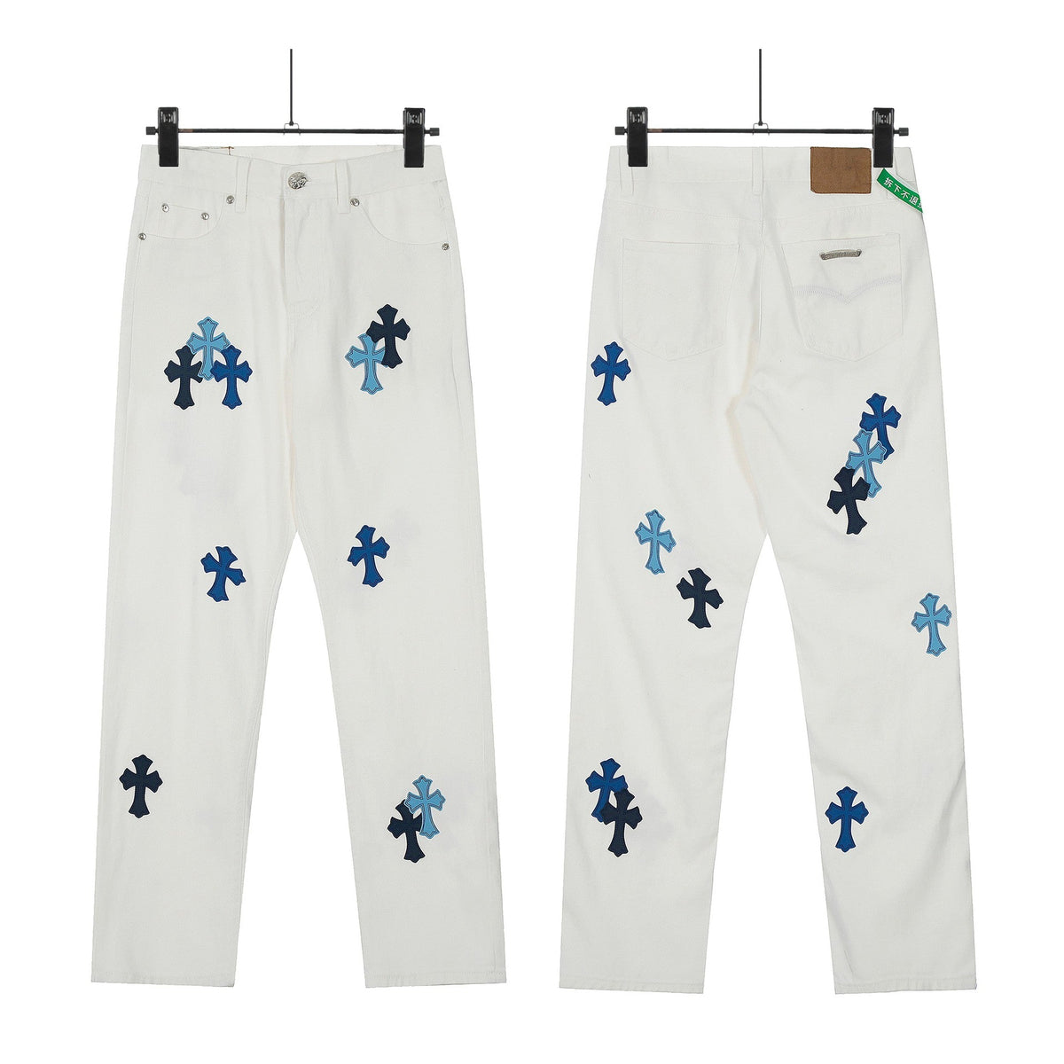 Chrome Hearts color cross leather jeans