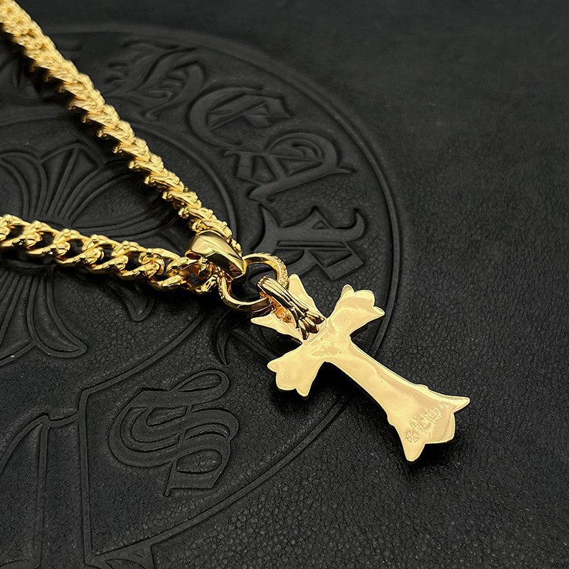 Chrome Hearts gold medium diamond cross pendant