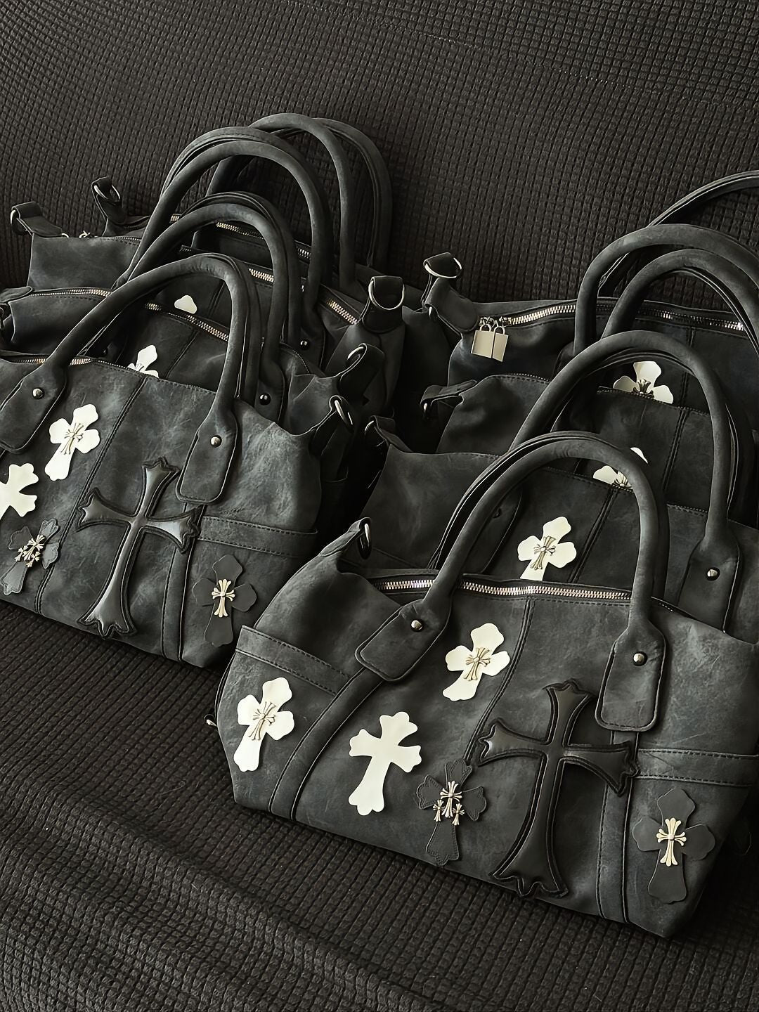 Chrome Hearts Black and White Patchwork Travel Bag