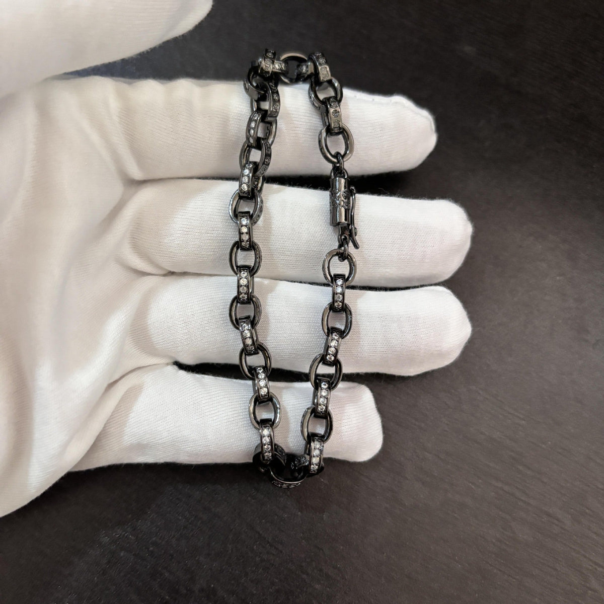 Chrome Hearts black gun treatment diamondinlaid thin chain bracelet