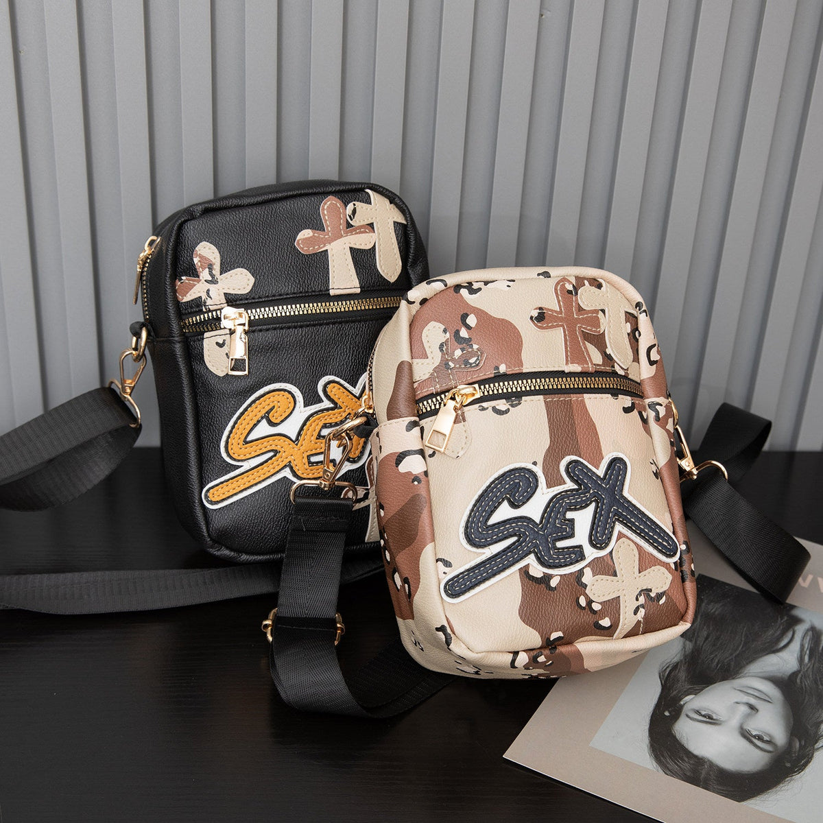 Chrome Hearts camouflage cross sports PU leather shoulder bag