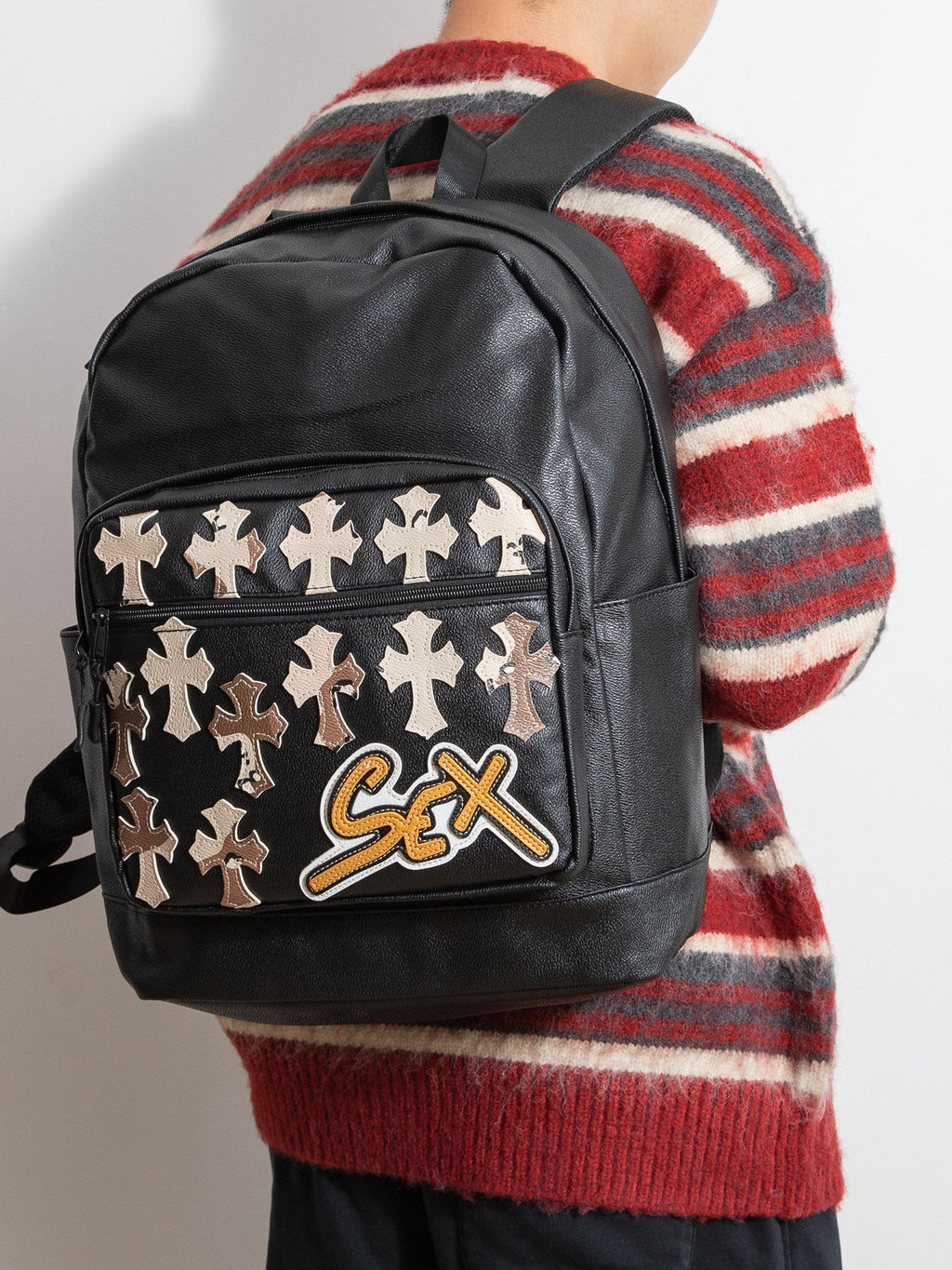 Chrome Hearts Cross PU Leather Student Backpack