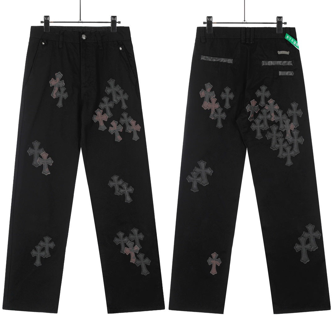Chrome Hearts Classic Color Cross Leather Jeans