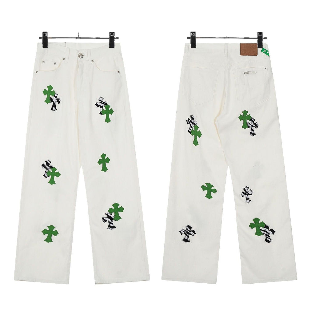 Chrome Hearts Classic Color Cross Leather Jeans