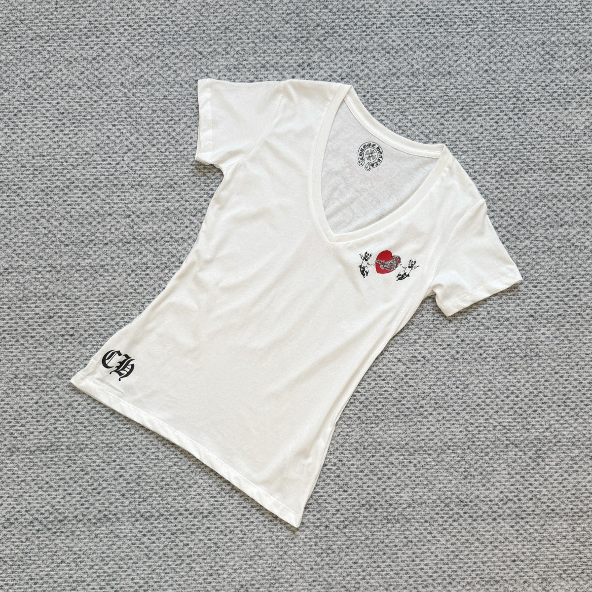 chrome hearts second-hand heart V-neck T-shirt for women