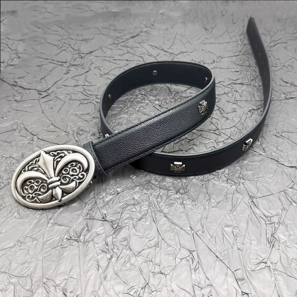 Chrome Hearts Belt with Cross Rivets and Tongue Buckle