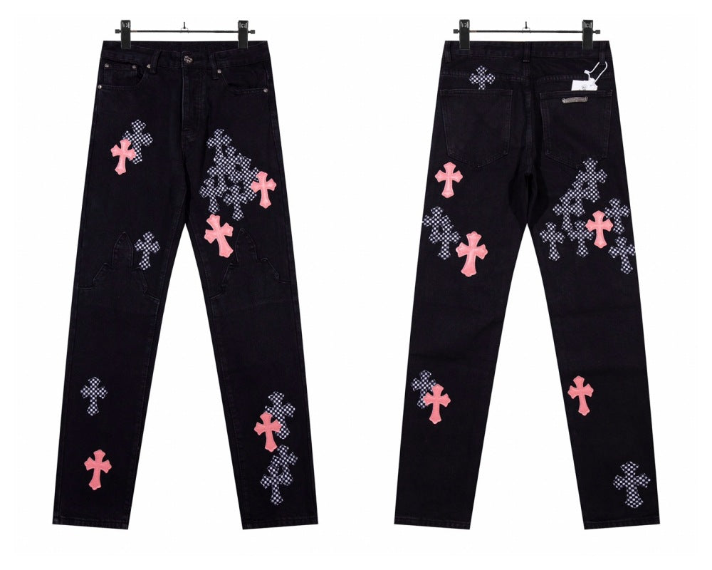 Chrome Hearts Classic Color Cross Leather Jeans