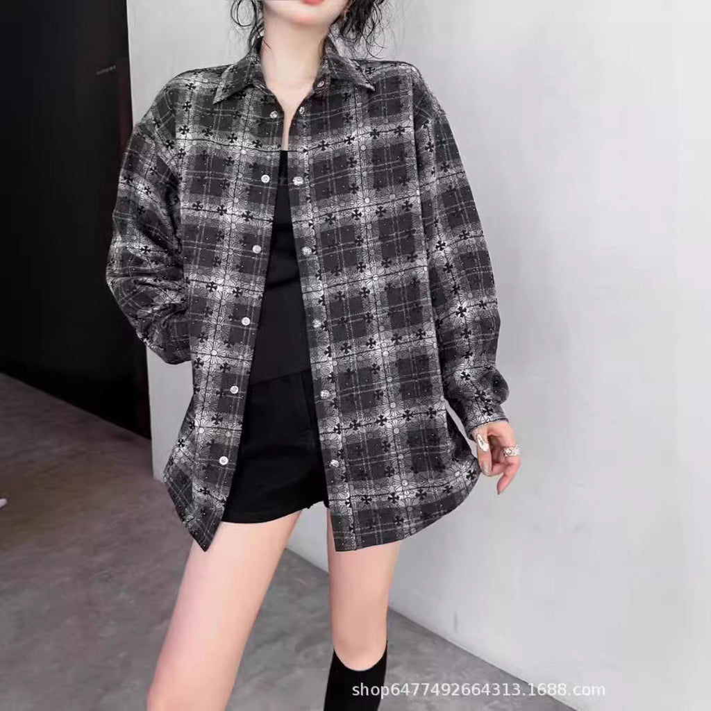Chrome Hearts Leather Cross-Pattern Plaid Shirt