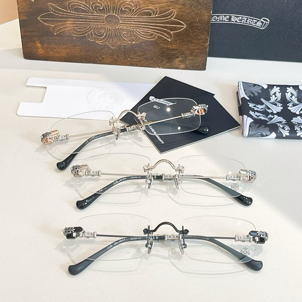 Chrome Hearts Rimless Eyeglass Frames with Cross Engraving