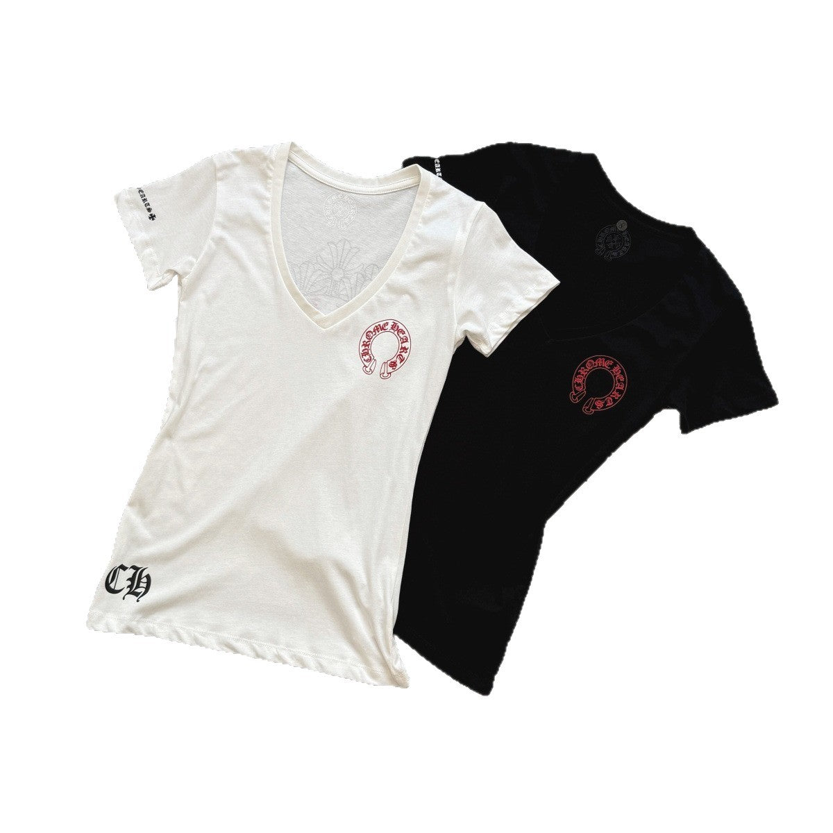 chrome hearts cross red horseshoe V-neck short-sleeved T-shirt