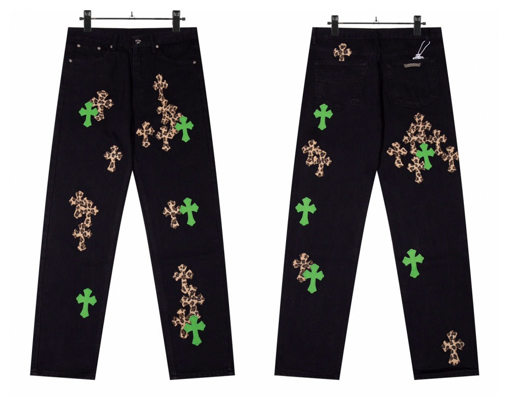 Chrome Hearts Classic Color Cross Leather Jeans