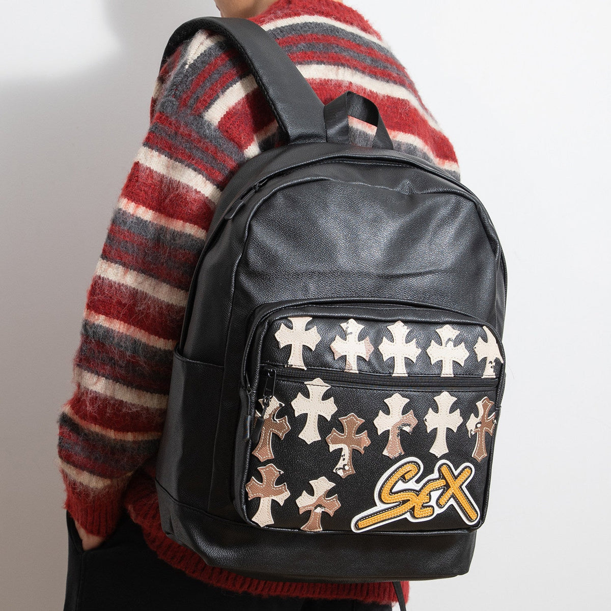Chrome Hearts Cross PU Leather Student Backpack
