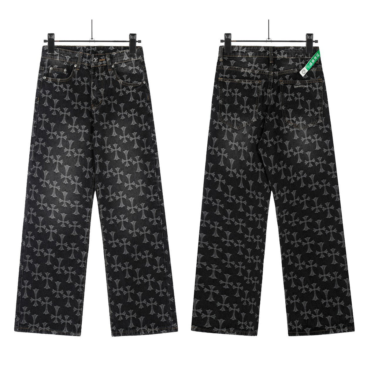 Chrome Hearts color cross leather jeans