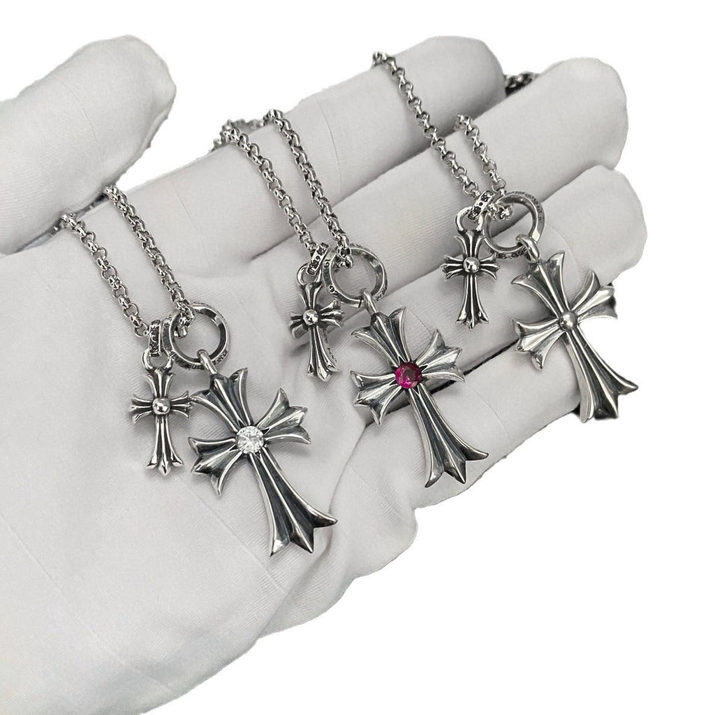 Chrome Hearts large and small cross diamond necklace