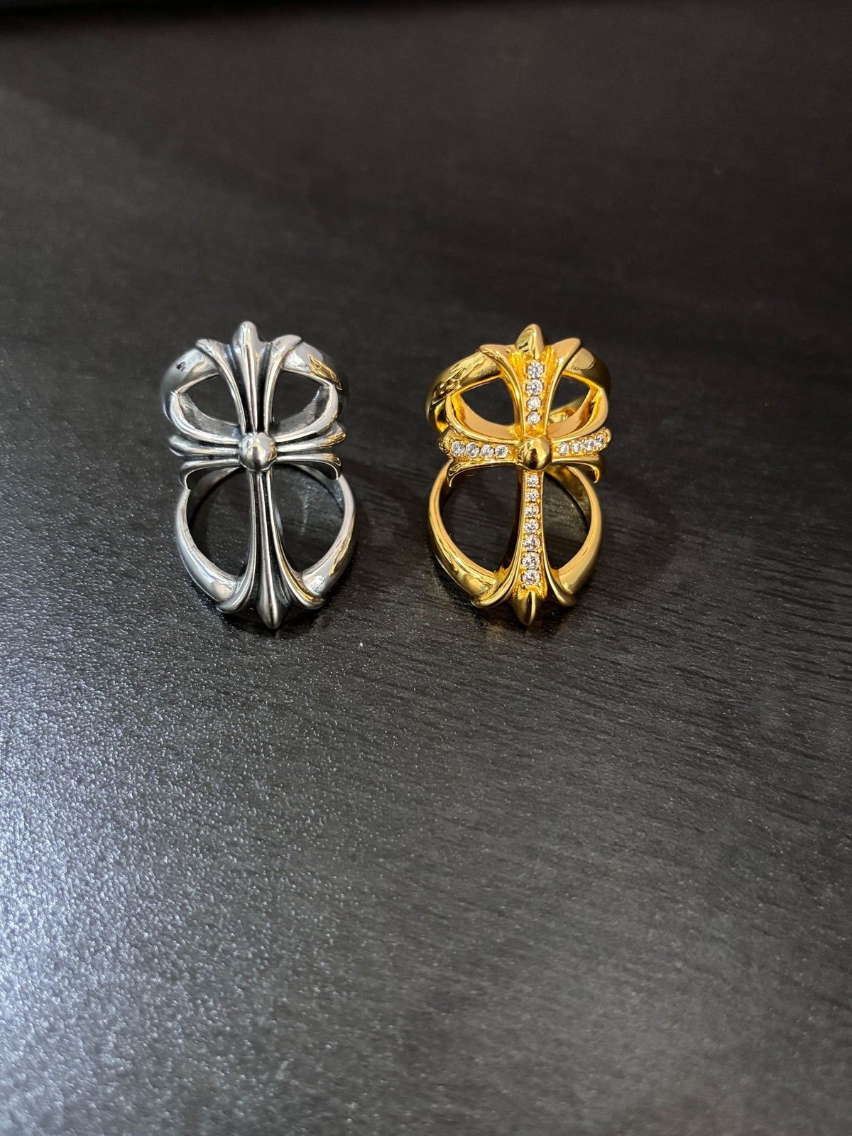 Chrome Hearts Openwork Cross Ring with Diamond Accents