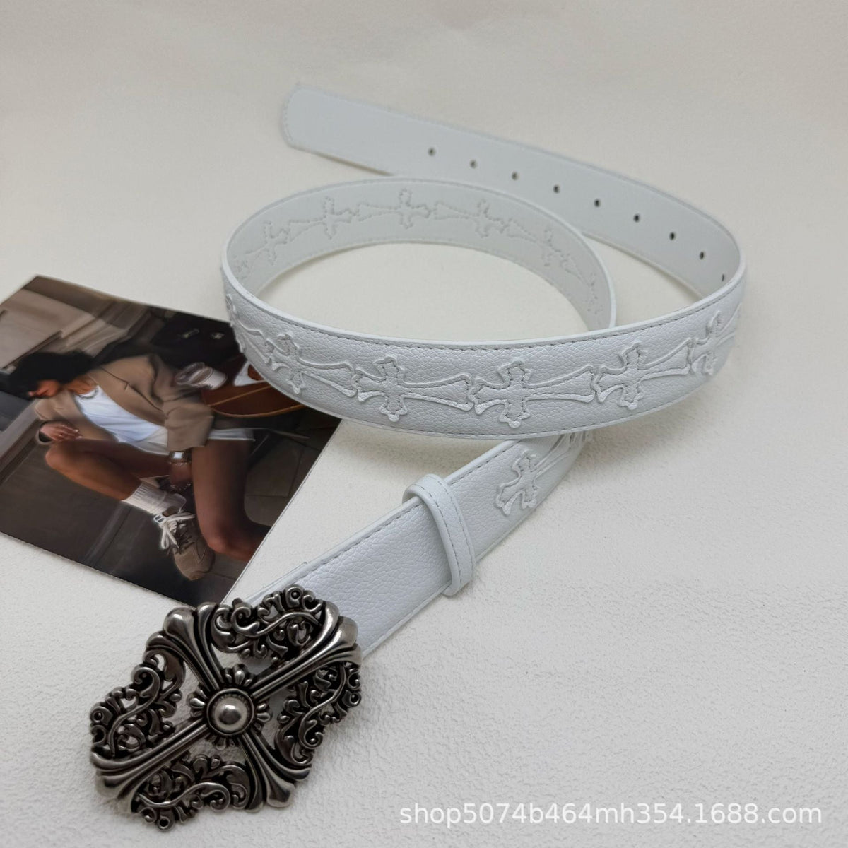 Chrome Hearts Cross-Motif Classic Leather Belt