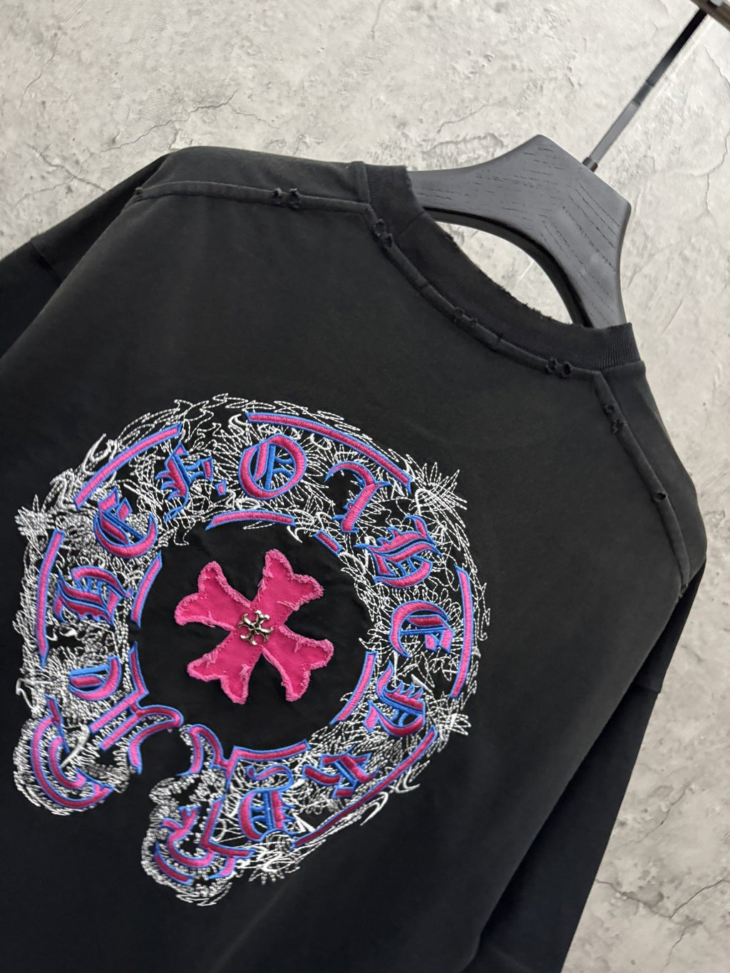 Chrome Hearts Washed Appliqué Embroidered Short-Sleeve T-Shirt