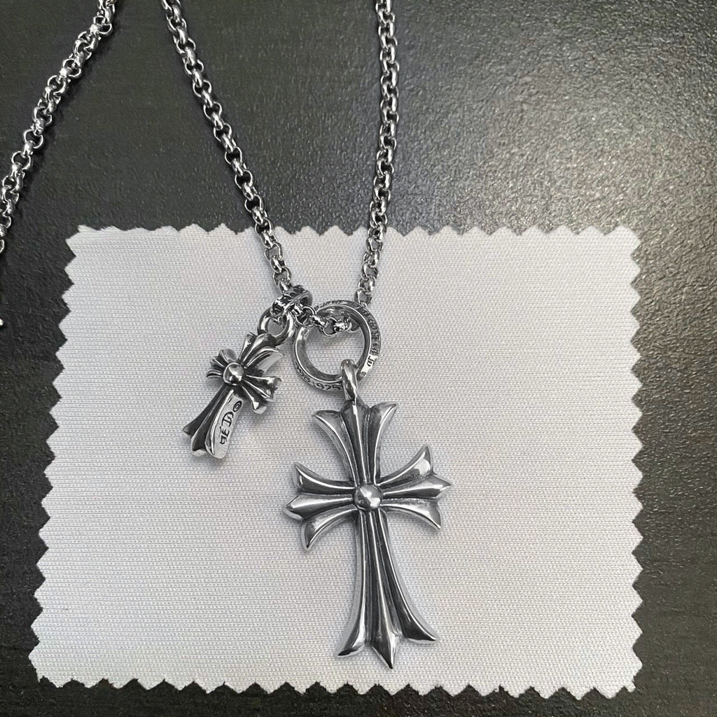 Chrome Hearts large and small cross diamond necklace