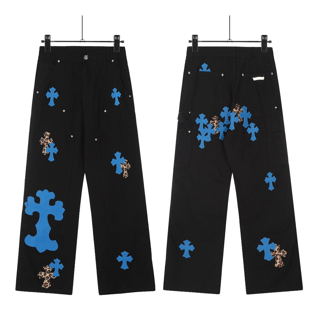 Chrome Hearts Classic Color Cross Leather Jeans