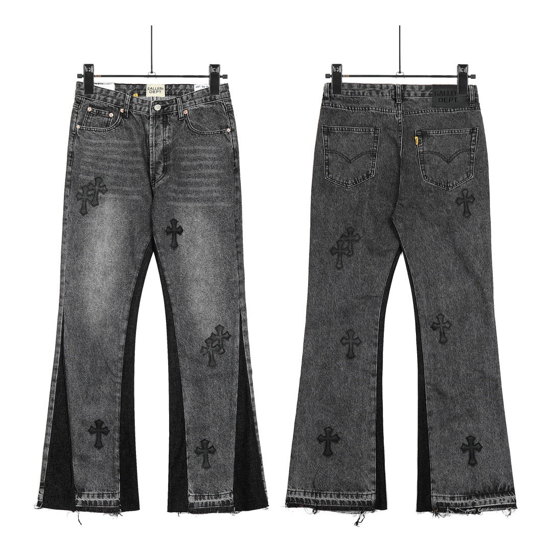 Chrome Hearts Classic Color Cross Leather Jeans
