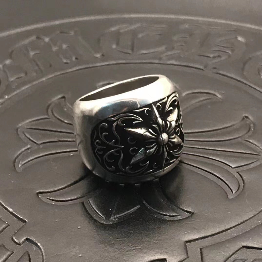 925 sterling silver chrome hearts vine hexagram rings