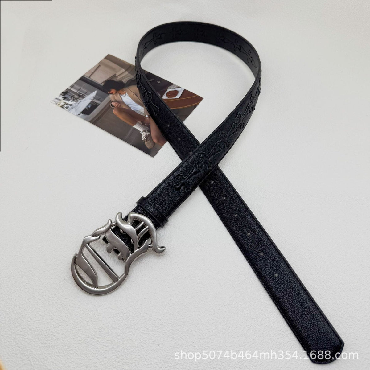 Chrome Hearts Cross-Motif Classic Leather Belt