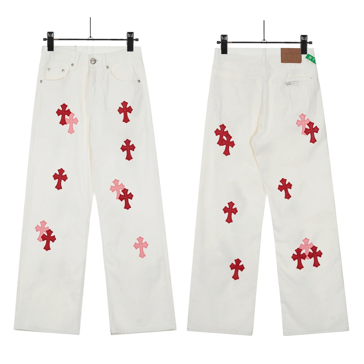 Chrome Hearts color cross leather jeans