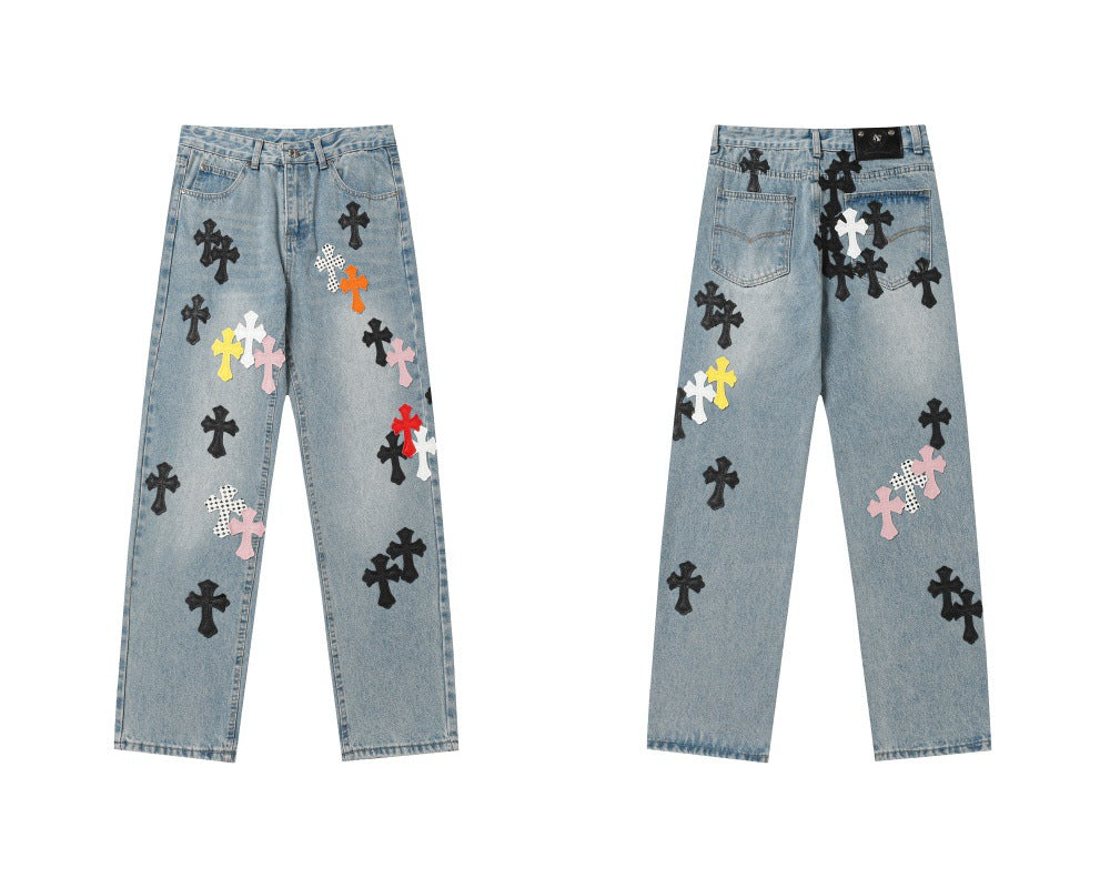 Chrome Hearts Classic Color Cross Leather Jeans