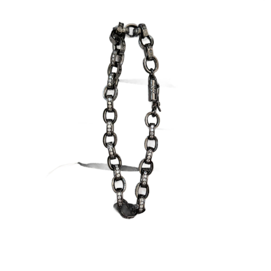 Chrome Hearts black gun treatment diamondinlaid thin chain bracelet