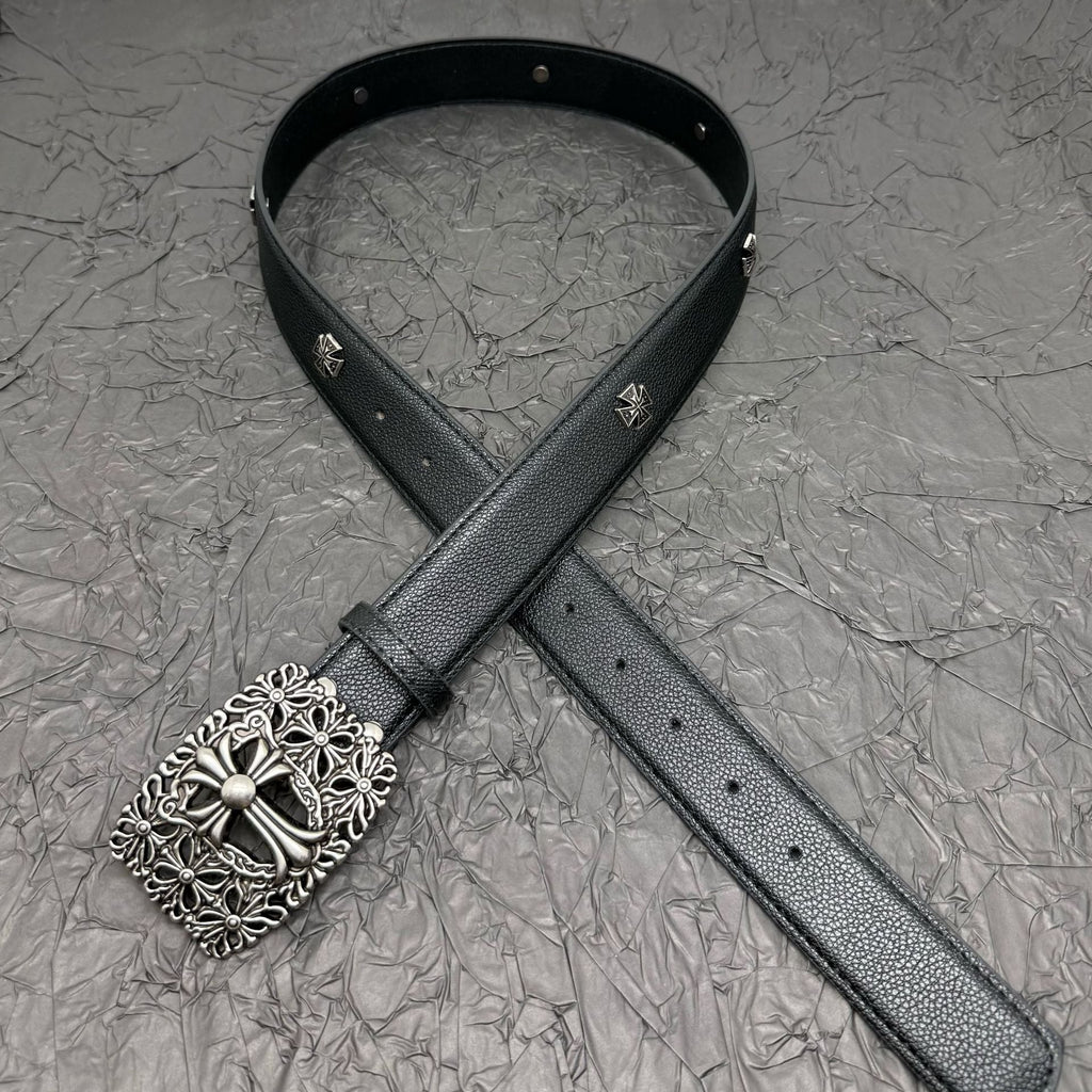 Chrome Hearts Belt with Cross Rivets and Tongue Buckle