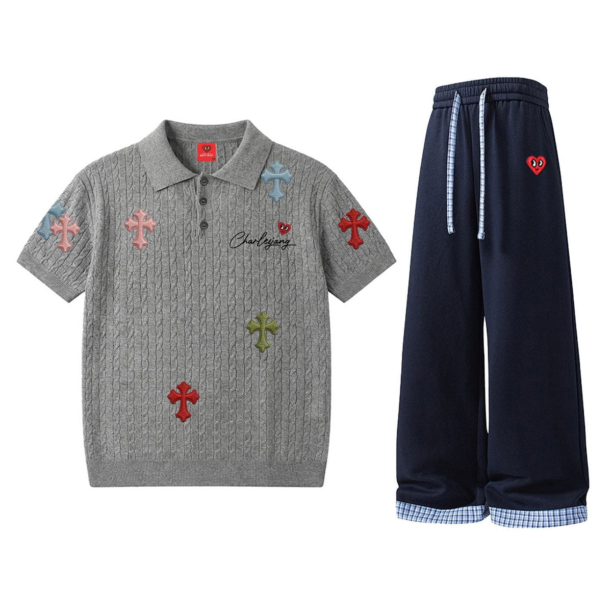 Chrome Hearts HAPPY HEART Polo Shirt with Trousers